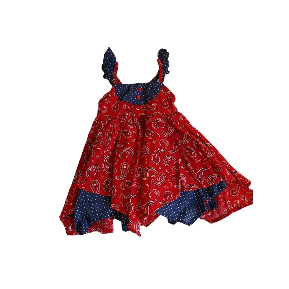 Nannette Baby Bandana 2 Pc Outfit Red Blue Pasiley Print Dress Size 12M Rodeo